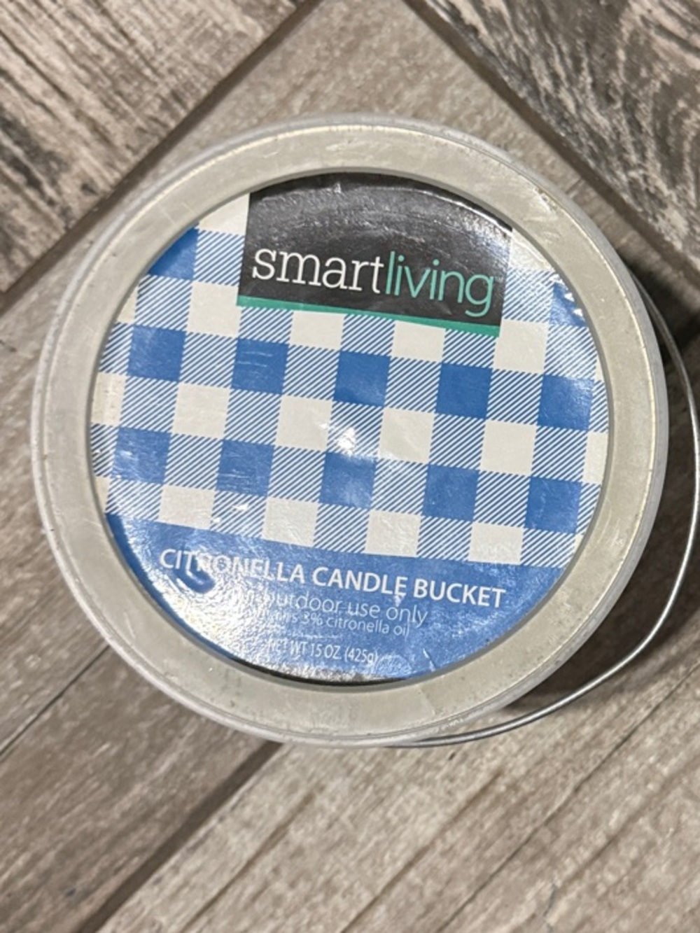 Smart Living Blue and White Gingham Citronella Candle Tin